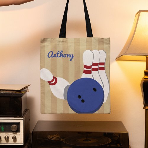 Bowling Ball and Pins Personalized Tote Bag