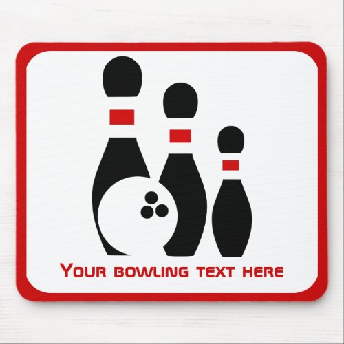 Bowling ball and pins red and black mouse pad