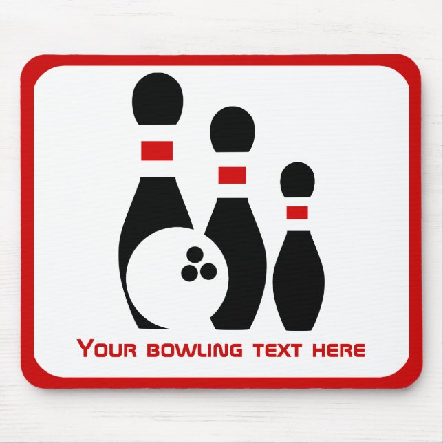 Bowling ball and pins red and black mouse pad (Front)