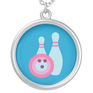 Bowling Ball and Pins Silver Plated Necklace