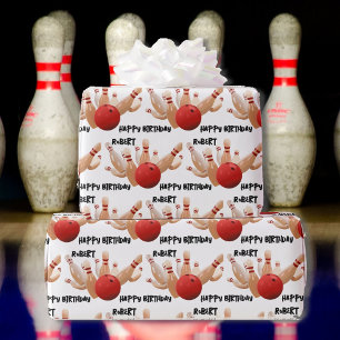Bowling Ball and Pins Strike! Add Name Birthday Wrapping Paper