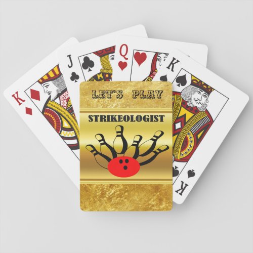 Bowling ball and pins with the word STRIKEOLOGIST Playing Cards
