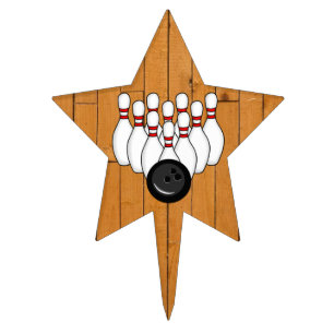 Bowling Ball and Pins with Wood Floor Birthday Cake Topper