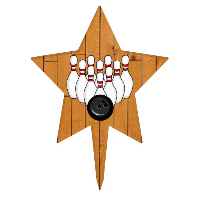 Bowling Ball and Pins with Wood Floor Birthday Cake Topper (Front)