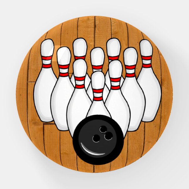 Bowling Ball and Pins with Wood Floor Paperweight (Front)