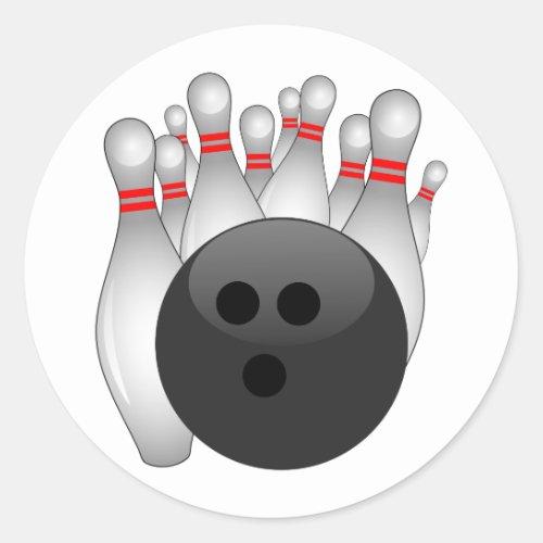 Bowling Ball And Ten Pins Classic Round Sticker