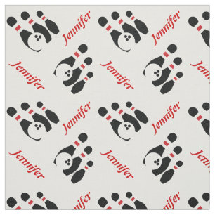 Bowling ball black red pins with name personalized fabric