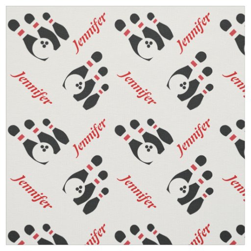 Bowling ball black red pins with name personalized fabric