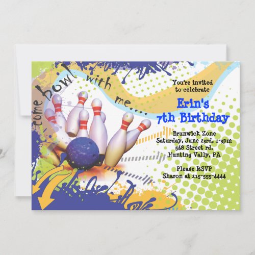 Bowling Ball Cool Invitation Happy Birthday Party