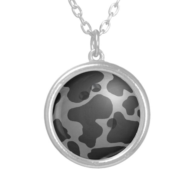 Bowling Ball Cow Gray Silver Plated Necklace (Front)