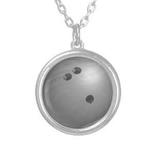 Bowling Ball Gray Silver Plated Necklace
