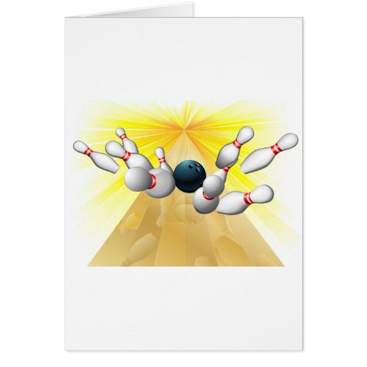 Bowling ball hitting pins cards (Front)