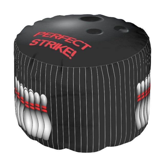 Bowling Ball in Black & White Sport Pattern Pouf (Angled Front)