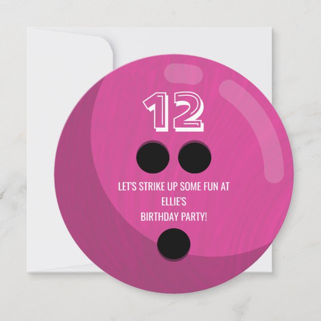 Bowling Ball | Kids Birthday Party | Fuchsia Pink Invitation (Front)