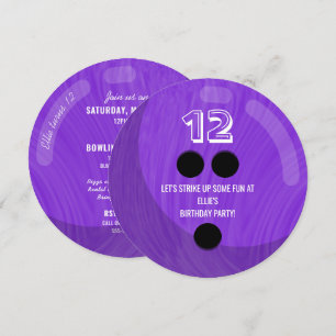 Bowling Ball Kids Birthday Party Purple Invitation