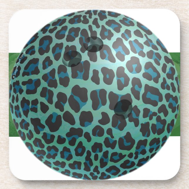 Bowling Ball Leopard Teal Beverage Coaster (Front)