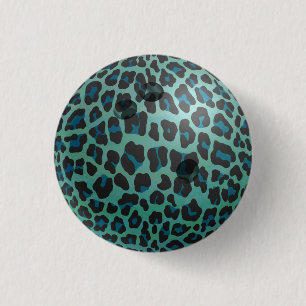 Bowling Ball Leopard Teal Button