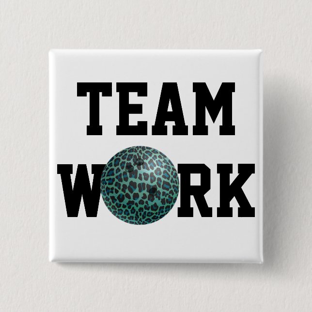 Bowling Ball Leopard Teal Button (Front)