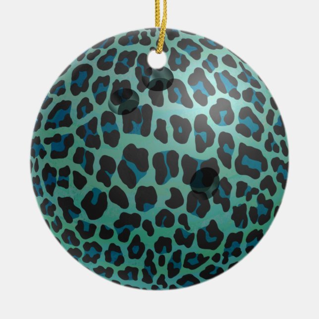 Bowling Ball Leopard Teal Ceramic Ornament (Front)