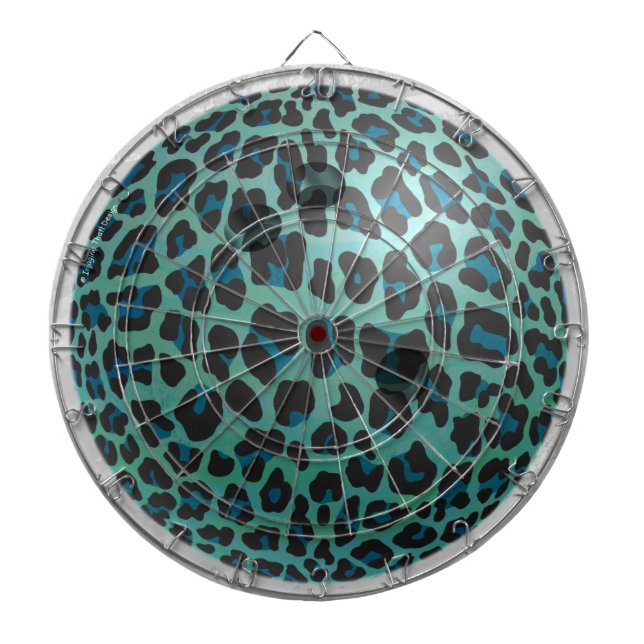 Bowling Ball Leopard Teal Dartboard With Darts (Front)