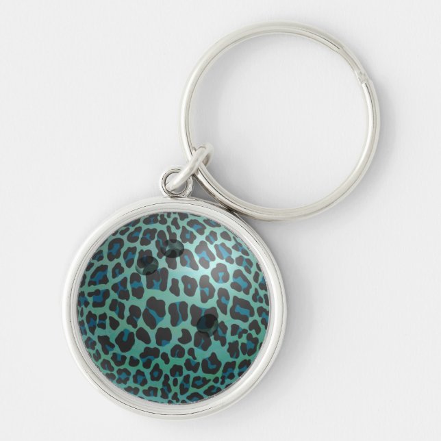 Bowling Ball Leopard Teal Keychain (Front)