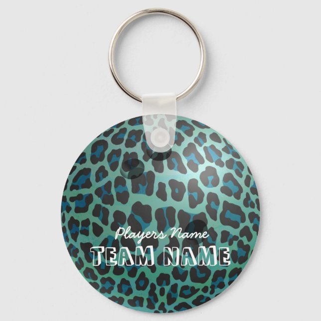 Bowling Ball Leopard Teal Keychain (Front)