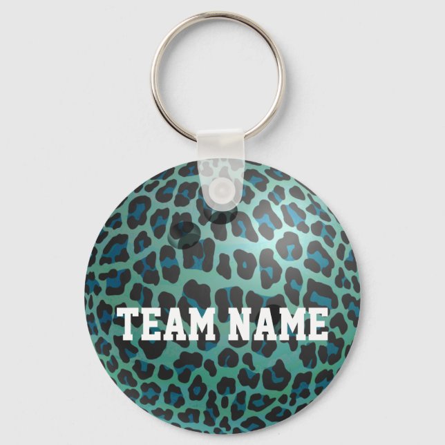 Bowling Ball Leopard Teal Keychain (Front)