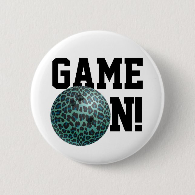 Bowling Ball Leopard Teal Pinback Button (Front)