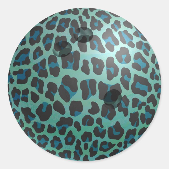 Bowling Ball Leopard Teal Stickers