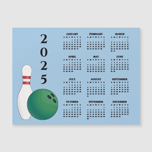 Bowling Ball Pin 2025 Calendar Magnetic Card (Front)