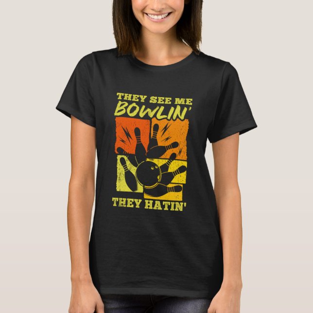 Bowling Ball Pin Bowler Strike Bowling Fanatic Bow T-Shirt (Front)
