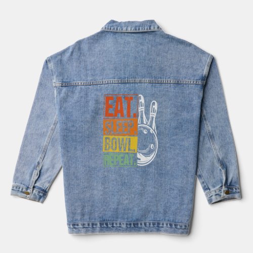 Bowling Ball Pin Bowler Strike Bowling Team Bowlin Denim Jacket