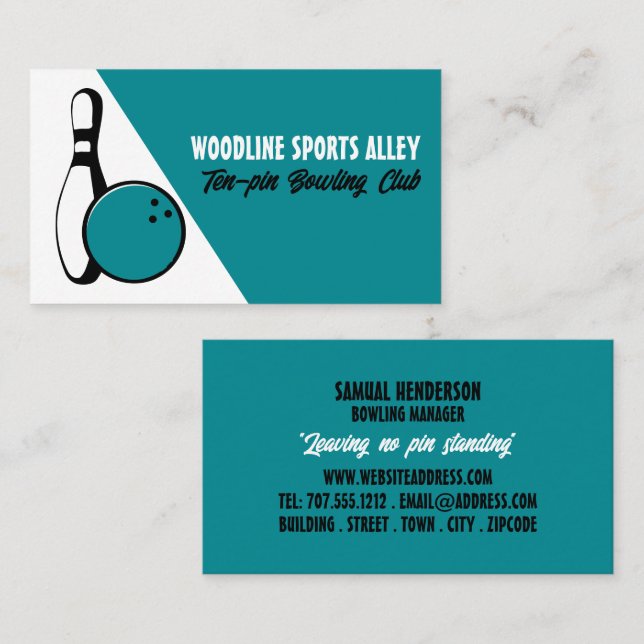 Bowling Ball & Pin, Ten-Pin Bowling Club Business Card (Front/Back)