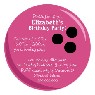 Bowling Ball Pink Birthday Party Card