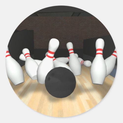 Bowling Ball  Pins 3D Model Classic Round Sticker