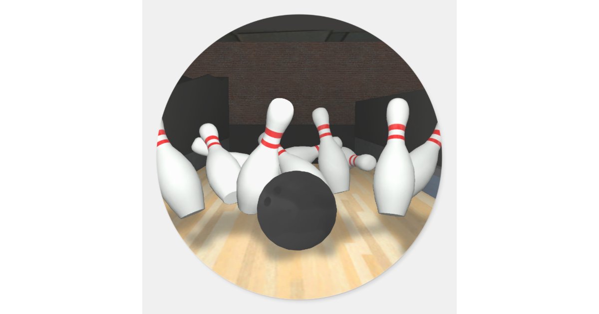 Bowling Ball & Pins: 3D Model: Classic Round Sticker | Zazzle.com.