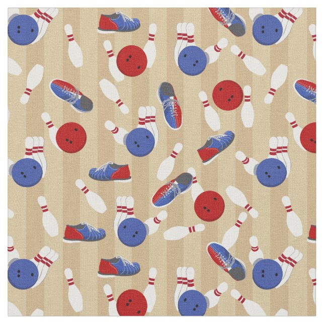 Bowling Ball, Pins and Shoes Patterned Fabric (Close Up)