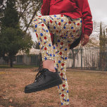 Bowling Ball, Pins and Shoes Patterned Leggings<br><div class="desc">These leggings are perfect for wearing on your next trip to the bowling alley. They're patterned with illustrations of bowling balls,  bowling pins and bowling shoes. The red,  white and blue graphics are set against a tan striped background.</div>