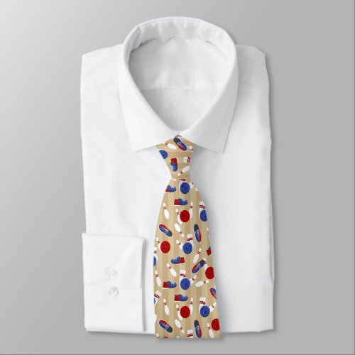 Bowling Ball Pins and Shoes Patterned Neck Tie