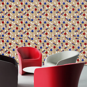 Bowling Ball, Pins and Shoes Patterned Wallpaper