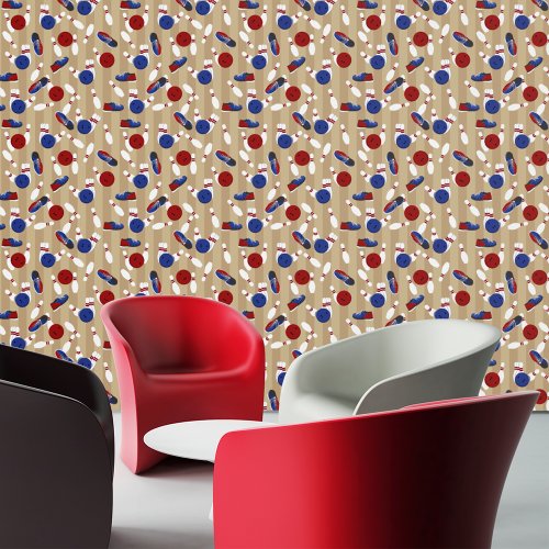 Bowling Ball Pins and Shoes Patterned Wallpaper