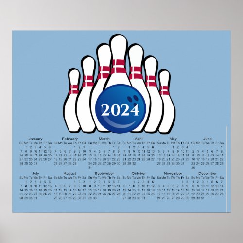 Bowling Ball Pins Design 2024 Calendar Poster