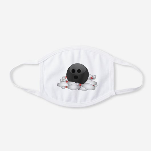 Bowling Ball Pins Down White Cotton Face Mask (Front)