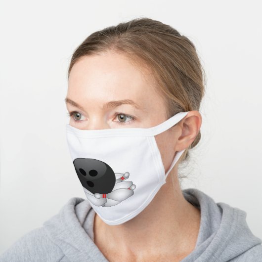 Bowling Ball Pins Down White Cotton Face Mask (Angled)