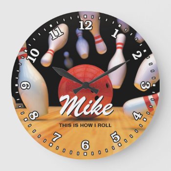 Bowling Ball Pins Man Cave Personalizable Clock by NiceTiming at Zazzle