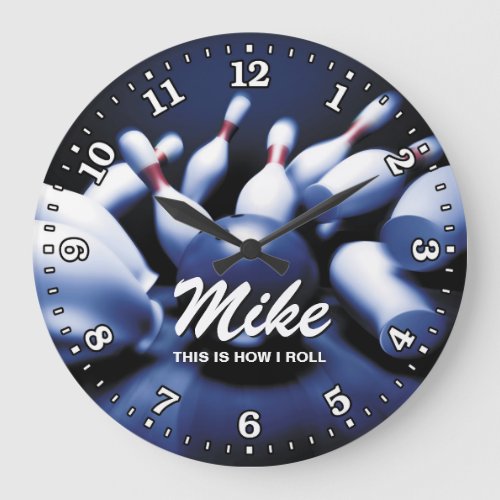 Bowling Ball Pins Man Cave Personalizable Clock