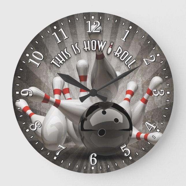 Bowling Ball Pins Man Cave Wall Clock (Front)
