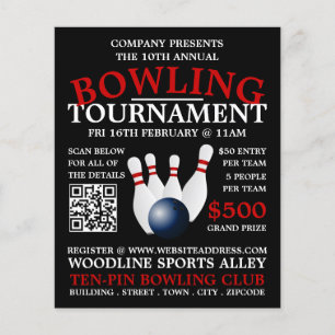 Bowling Ball & Pins, Ten-Pin Bowling Tournament Flyer