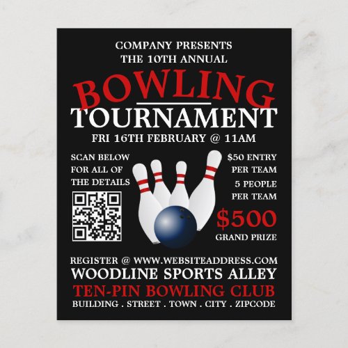 Bowling Ball  Pins Ten_Pin Bowling Tournament Flyer