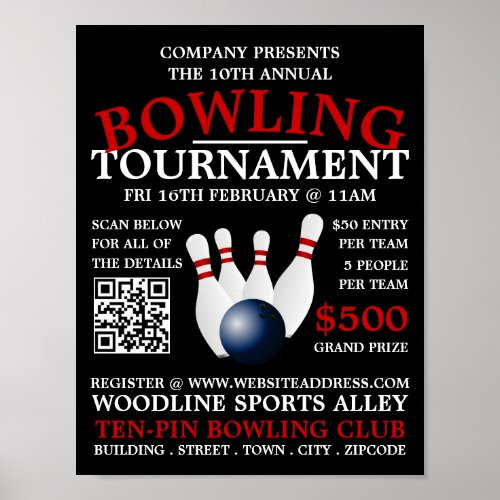 Bowling Ball  Pins Ten_Pin Bowling Tournament Poster